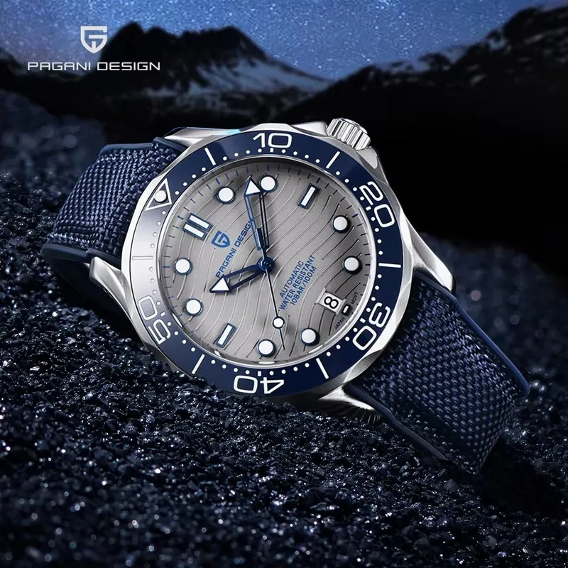PAGANI DESIGN Mechanical Men\'s Watches Blue Gray Dial Brand 2024 New Nylon Sapphire Glass Sport Waterproof Male Clock