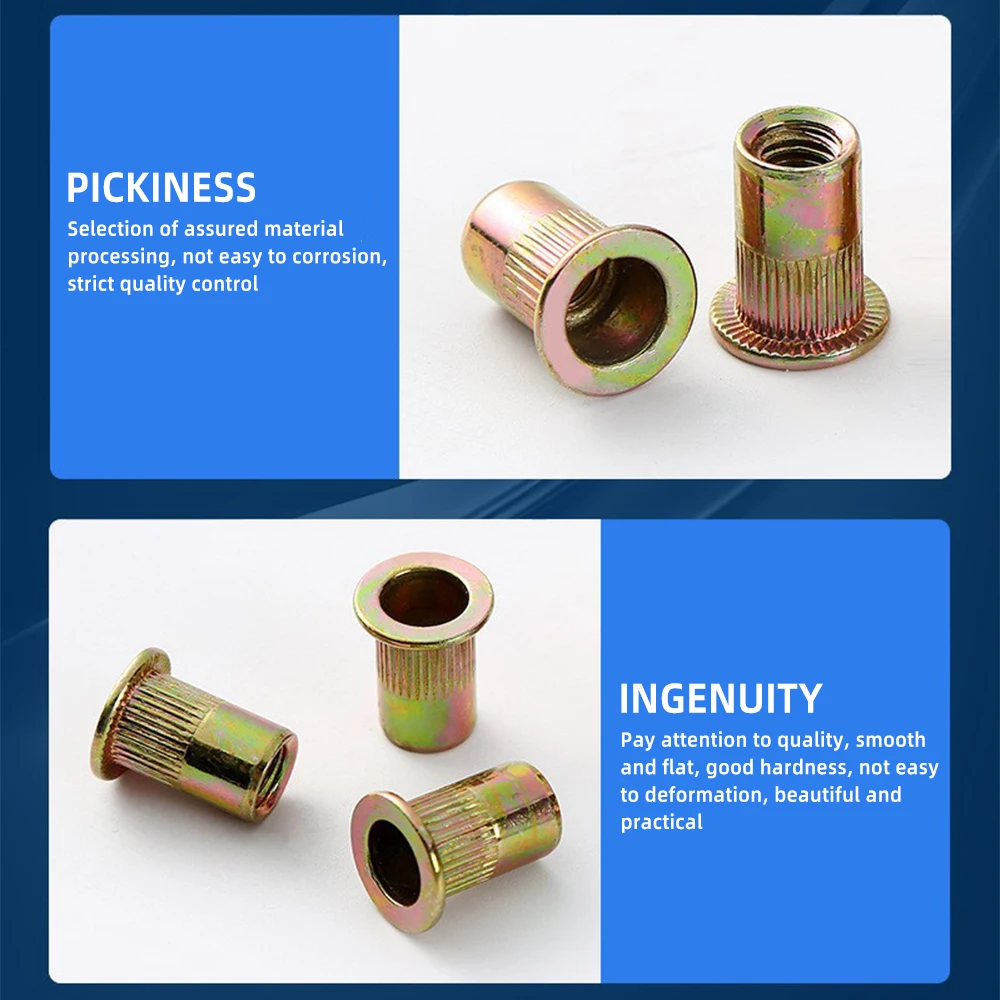 20PCS Zinc Plated Carbon Steel Rivet Nuts M3/4/5/6/8/10/12 Flat Head /Threaded Rivet Insert Nutsert Cap Rivet Nut