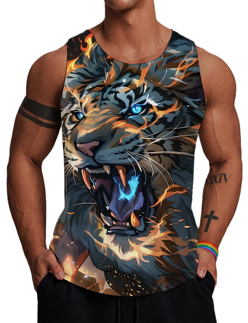 

Funny 3D Tiger Print Men Tank Top Fashion Lion Pattern Sports Tees Casual Sleeveless Shirt Summer Breathable Loose Gym Man Vest