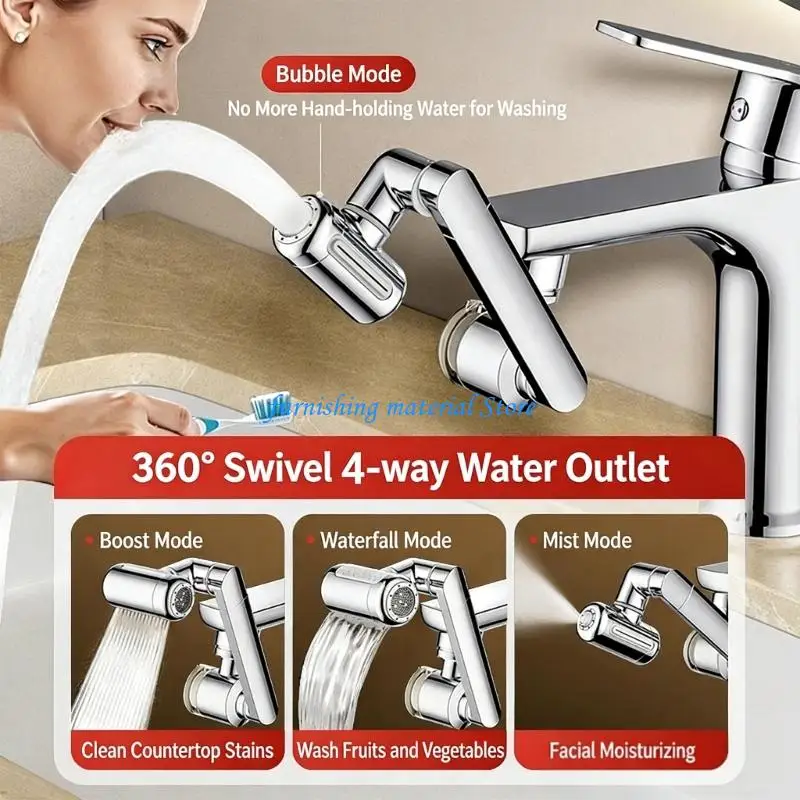 

Y5GD Rotate Sprays Attachment Robotic Arm Faucet-Extenders Universal Splashes Proof Filter Extension Stainless Steel