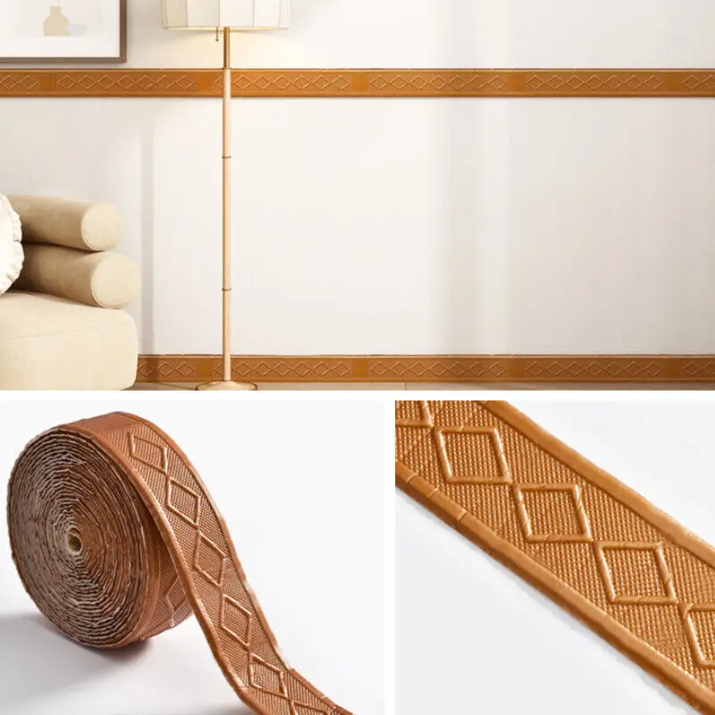 

Waterproof 3D Diamond Wall Skirting Sticker 9.2M Self Adhesive Baseboard Trim Wallpaper for Interior Wall Decor Diy