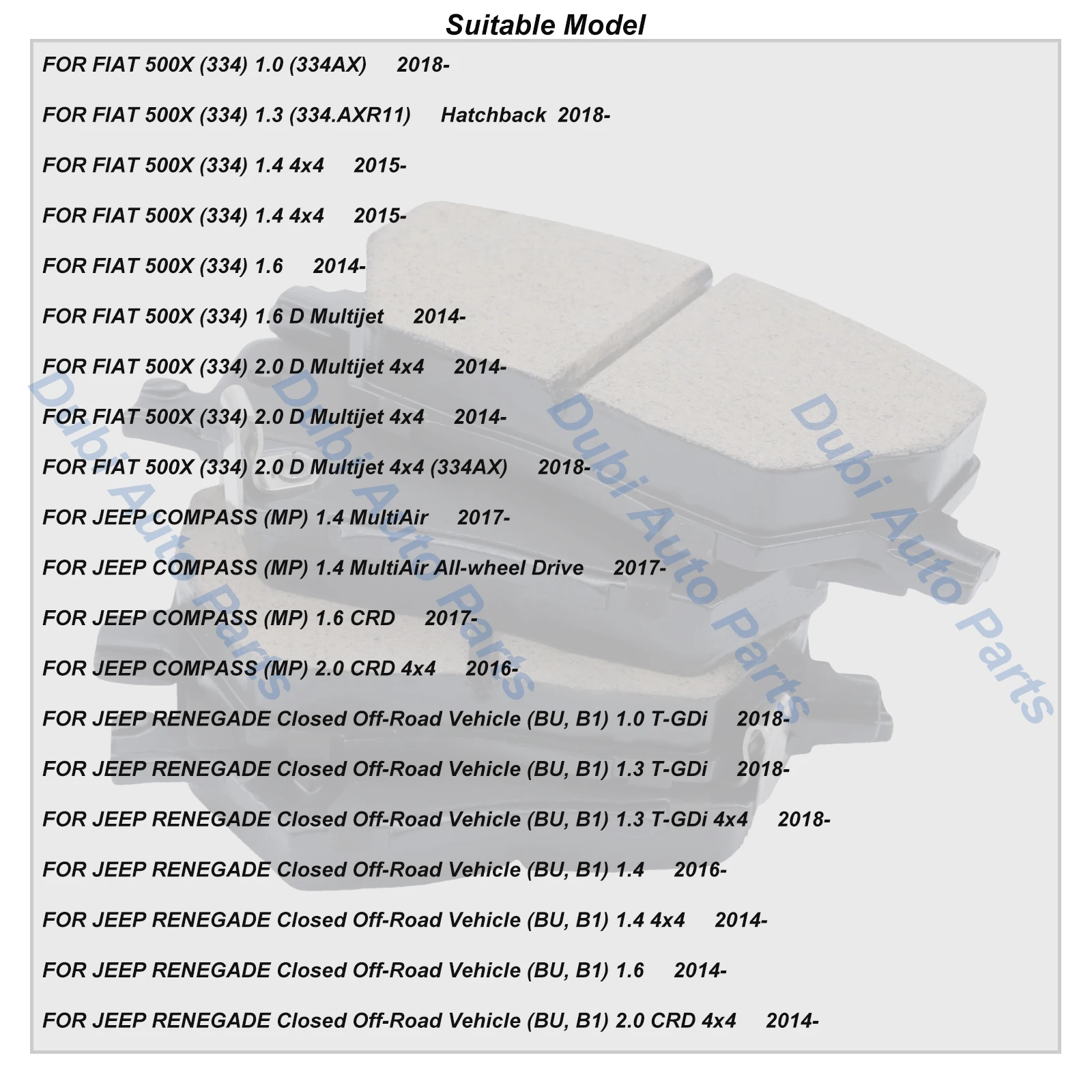 Pastiglie freno anteriori per JEEP COMPASS (MP) 1.4 1.6 2.0 2017- RENEGADE (BU, B1) 1.0/1.3/1.4/1.6/2.0 2014- FIAT 500X 334 68273005AA