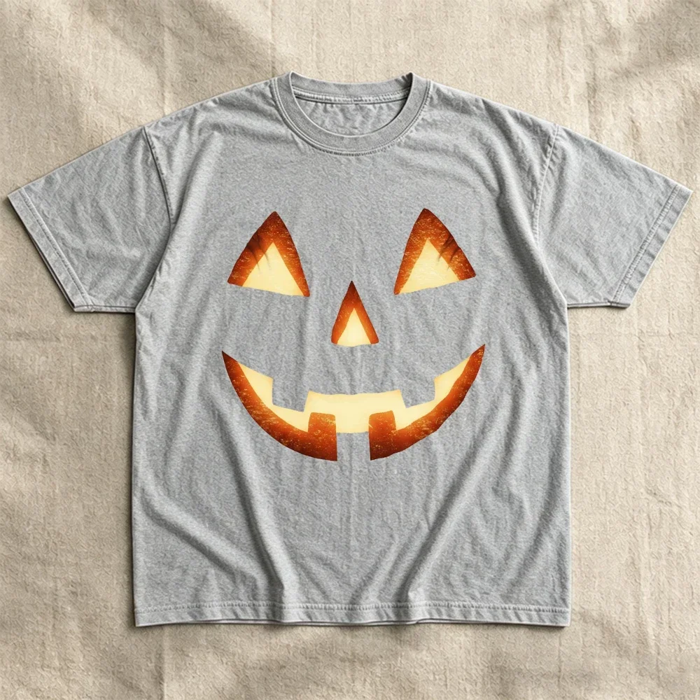 Pumpkin Face Glowing Graphic Tee Women Halloween Short Sleeve T-Shirt Jack-O-Lantern Spooky Season Fall O-Neck Casual Top Cheap
