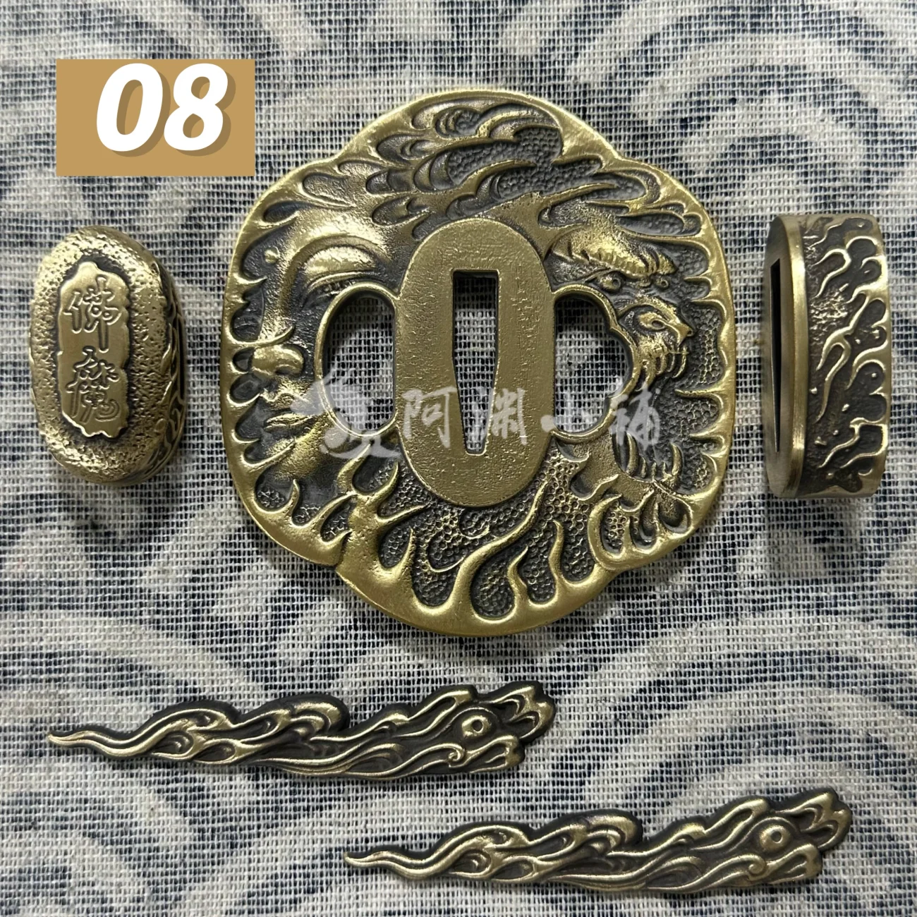 Φ77mm Set of Vintage Brass Copper Flames/Dragon/Flowers Katana Sword Fittings Accessories for Japanese Samurai Katana Sword