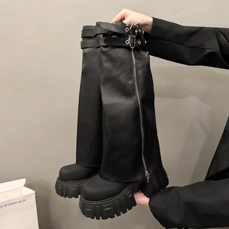 

High Boots for Women High Heels Fashion Shoes Platform Knee High Chelsea Boots 2026 Winter Designer New Femme Motorcycle Botas