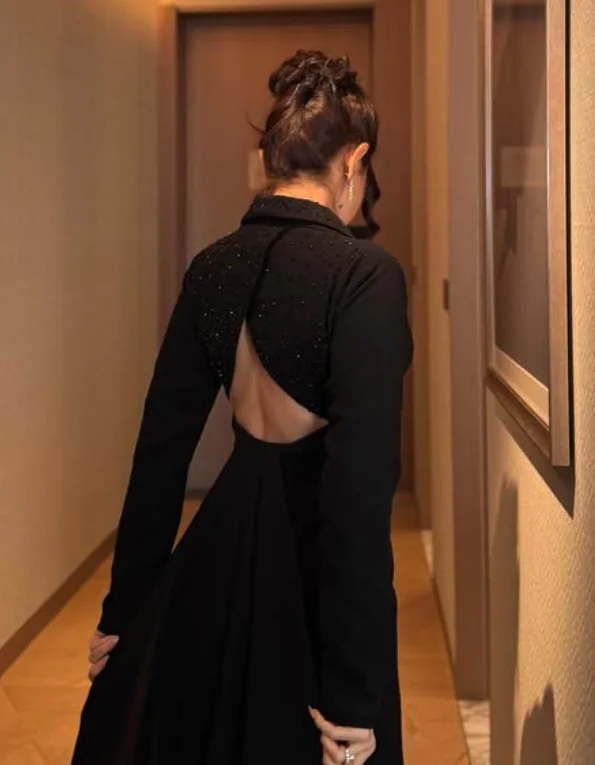 Alta qualidade personalizado até o chão com decote em v preto mangas completas tribunal trem vestidos de convidados do casamento luxo 2025 vestidos de noite robe