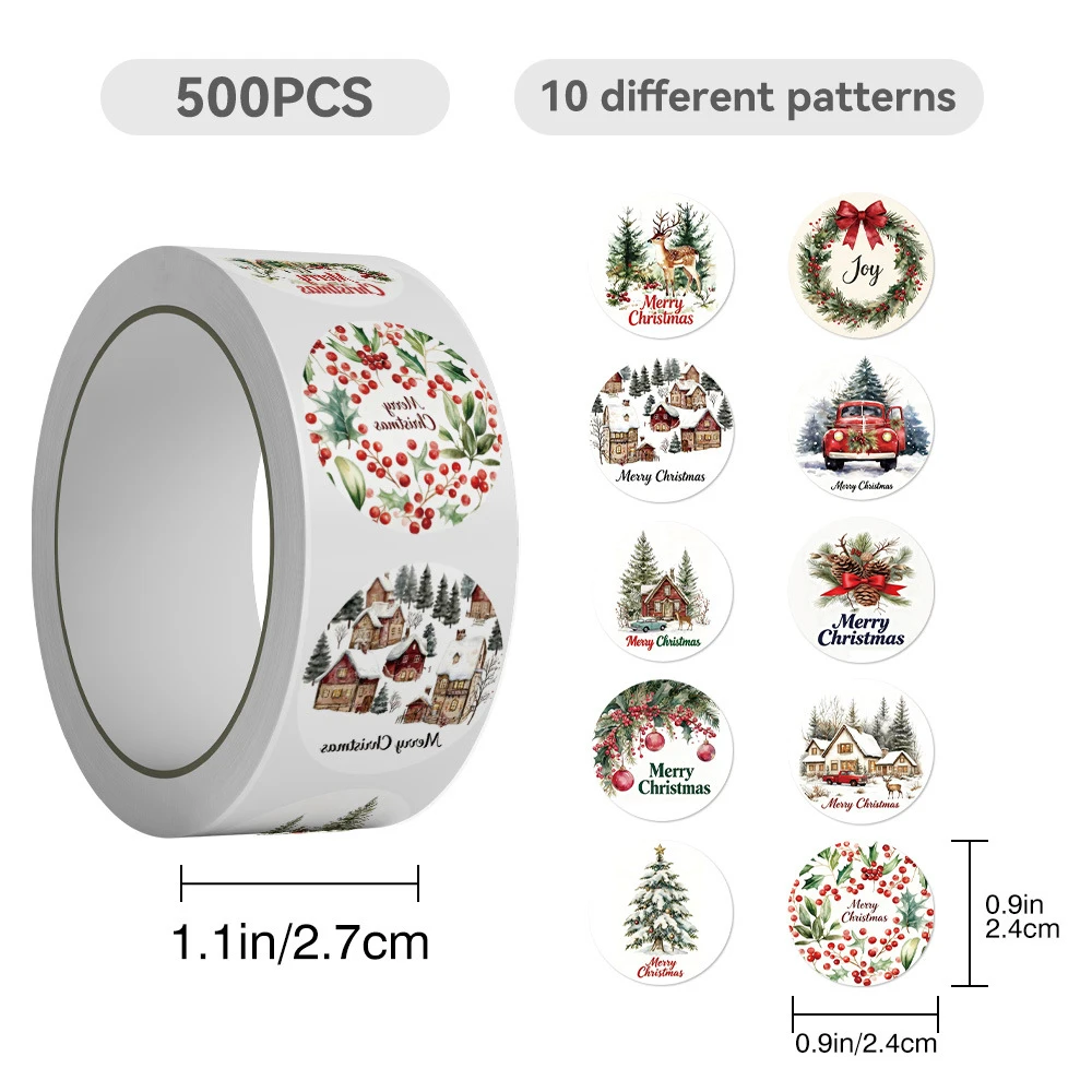 500pcs/roll Merry Christmas Theme Cartoon Stickers Retro Graffiti Sticker DIY Notebook Luggage Phone Sealing Label Decal Packing