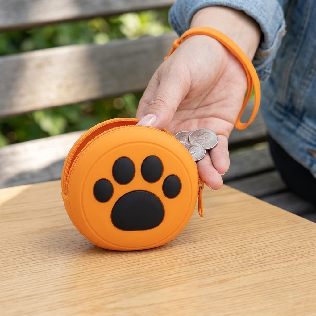 Silicone Cat Paws Key Pouch Mini Earphone Storage Bag with Wrist Strap Water Resistant Compact for Travel Outdoor Daily Commute