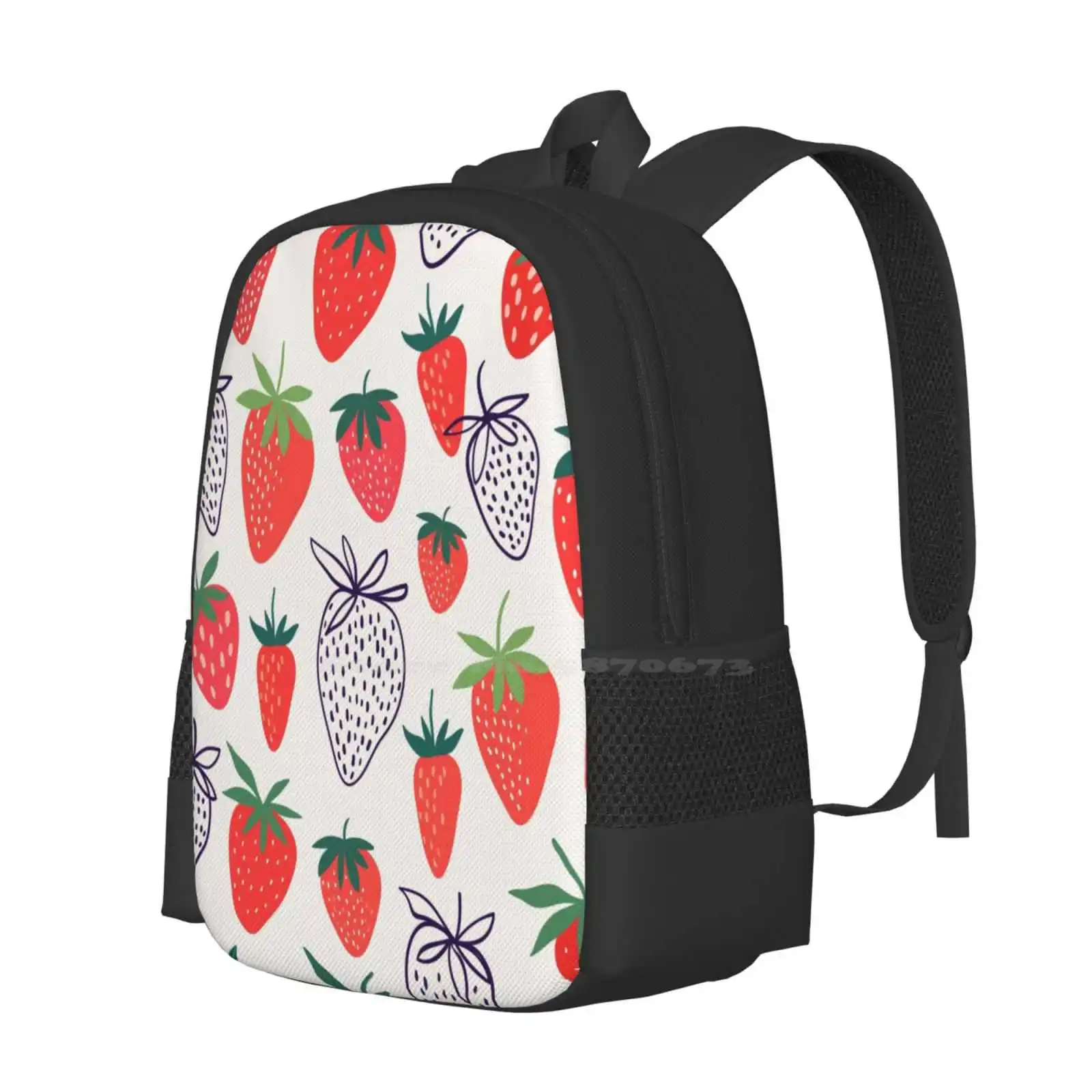 Strawberry Hand Drawn Pattern Backpack For Student School Laptop Travel Bag Fruits Strawberry Colorful Doodle Hand Drawn