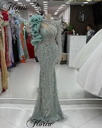 Newest Long Sleeves Evening Dresses Mermaid Crystals Prom Party Dresses With Pearls Cocktail Dresses Robes De Soirée Customized