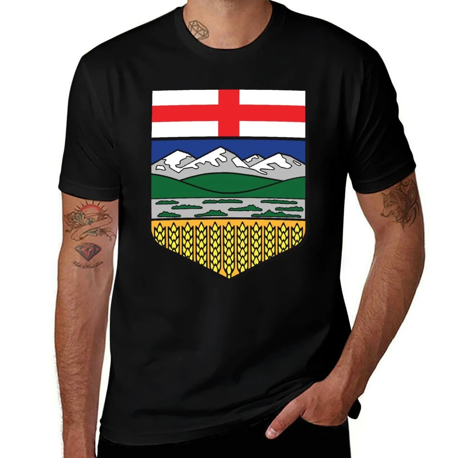 

Alberta provincial flag with blue background Canada HD High Quality Online Store T-Shirt luxury designer mens t shirt