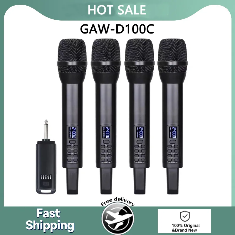 

100% Original GAW-D100C Professional Portable Wireless 2.4g Microphone Charging Reverb High Bass Moving Coil Karaoke Microphone