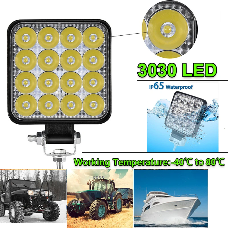 12V Led Work Light Waterproof Led Running  Auxiliary Lights for Truck Off Road Jeep Car Motorcycle SUV 48W Night Driving Light