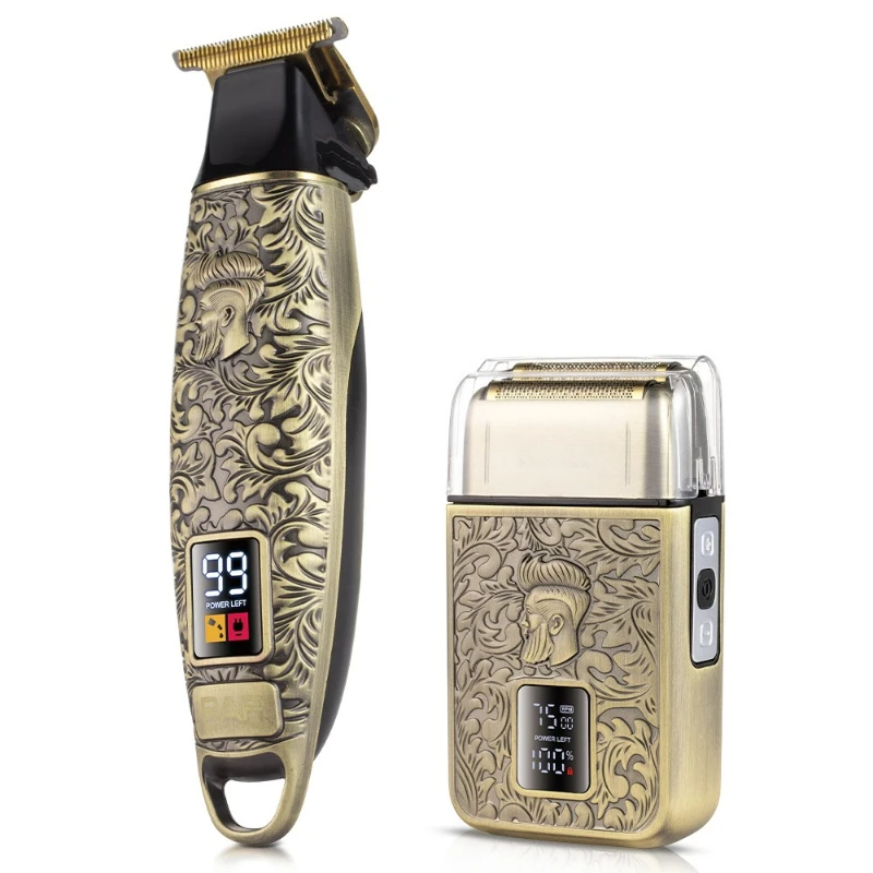 2-in-1 Universal Double Knife Electric Razor Men's Razor Oil Head Engraving LCD Haircut
