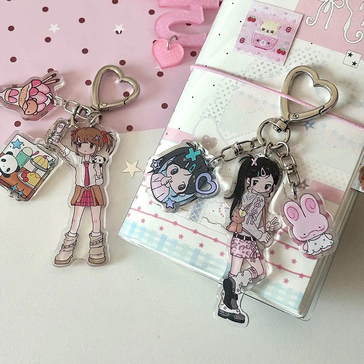 Cute Girl Aesthetic Acrylic Phone Accessories Acrylic Keychain Y2k Style Girl Pendant Hanging Anime Ornament Friends Toys Gifts view 5