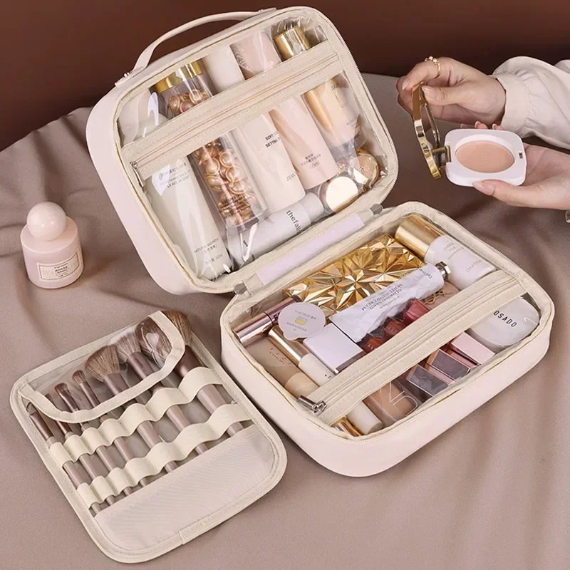 Luxury Makeup Bag Multi Grid Cosmetic Organizer Portable Travel Handbag Large Capacity Partition Ladies Cosmetics Storage Case