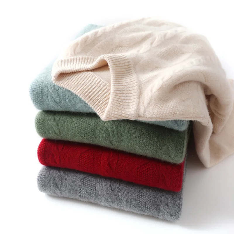 

Autumn Winter Men's Wool Sweater Mock-neck Pullovers Twist Flower Smart Casual 100% Merino Wool Knitwear Cashmere Clothing Tops