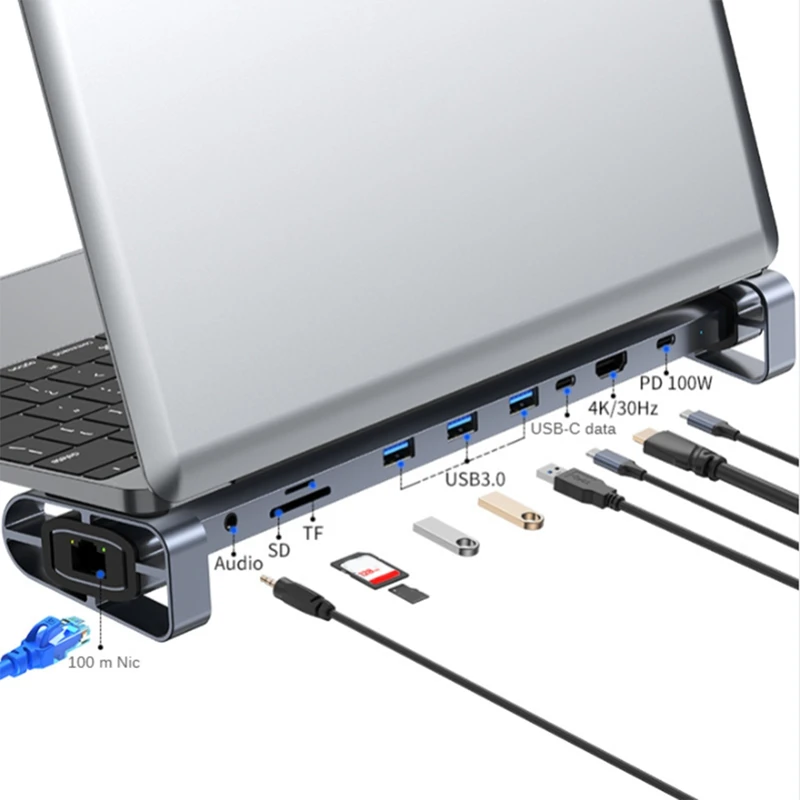 

USB-концентратор 10 в 1, с разъемом 3,5 мм, USB 3,0
