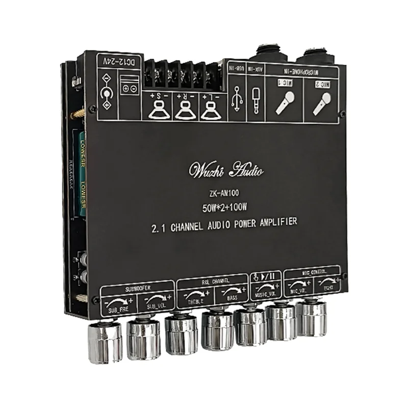 บอร์ดแอมป์บลูทูธ ZK-AM100 50Wx2 +100W TPA3116D2 เพาเวอร์แอมป์ 2.1 แชนแนล โมดูลเสียงพร้อมไมโครโฟน