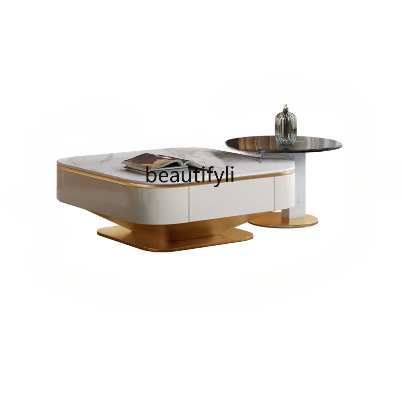 

S Light Luxury Coffee Table Post-Modern High-End Nested Tables TV Cabinet Set Large Square Italian Stone Plate Italian Combinati