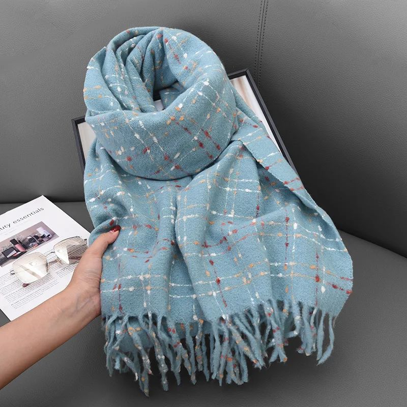 Nuevo Cálido Invierno Bufanda con Borlas para Mujer, Hiyab, Pashmina de Cachemira Gruesa con Estampado de Puntos y Paisley, Manta Envolvente, Echarpe, Chal Rojo Navideño
