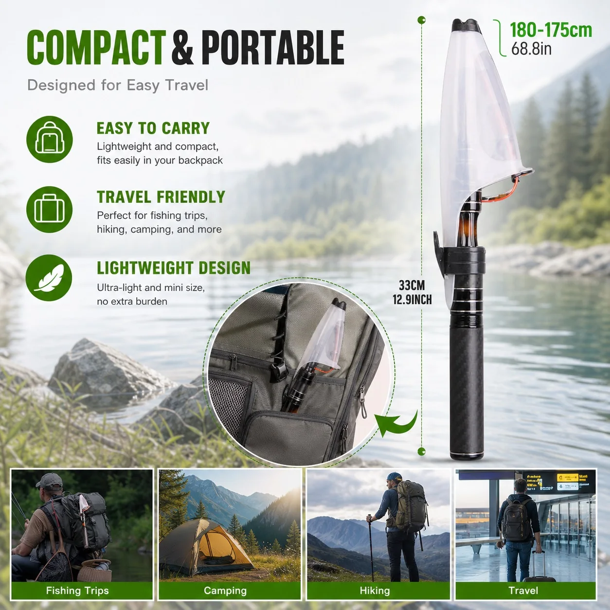 BAKAWA MINI 1,8M 100% Carbonfaser Teleskop-Reiseangelrute Tragbare Hochwertige Angelrute Geeignet für Fluss- und Bachfischen – Detail 6