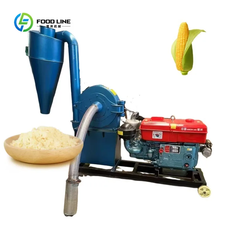 Customized 500kg/H Diesel Hammer Mill Crusher Self-priming Portable Cyclone Dust Collector For Corn Straw Feed