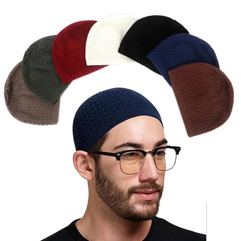 Casual Knitted Muslim Men Prayer Hats Winter Warm Beanies Cap Islamic Ramadan