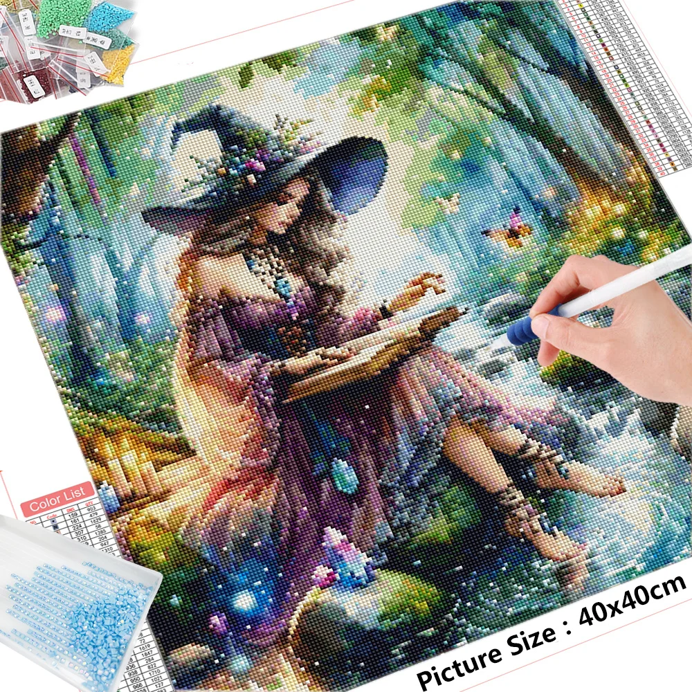 HUACAN Diamond Embroidery Witch Girl Mosaic Butterfly Cross Stitch Painting Tree New Arrival Picture Rhinestones Wall Art