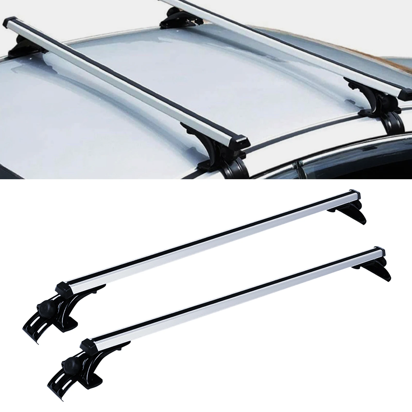 Portapacchi universale Barre trasversali Binari per tetto auto in lega di alluminio Carico 75 kg/165 libbre per SUV Berlina 122-130 cm Larghezza tetto Nero/Argento