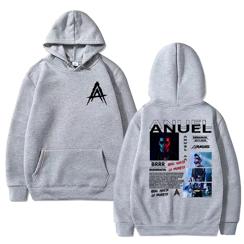 Anuel AA Real Hasta La Muerte 2025 غطاء مطبوع مزدوج الجوانب هوديس الرجال النساء خمر الهيب هوب الشارع الشهير للجنسين كنزة صوف