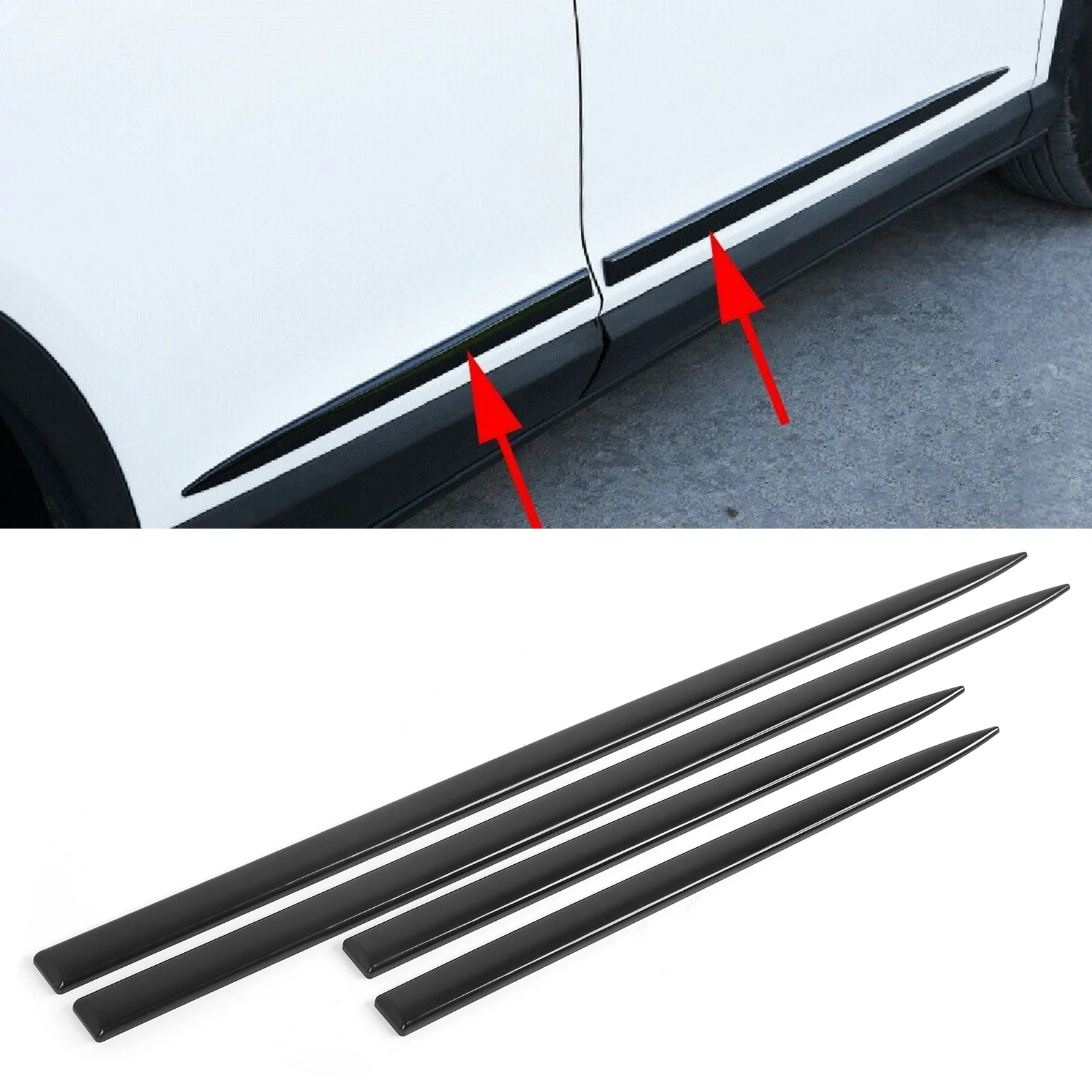 4PCS Body Side Trim Waterproof Bright Black Universal Door Protector Auto Modification Car Side Door Edge Guard Strip