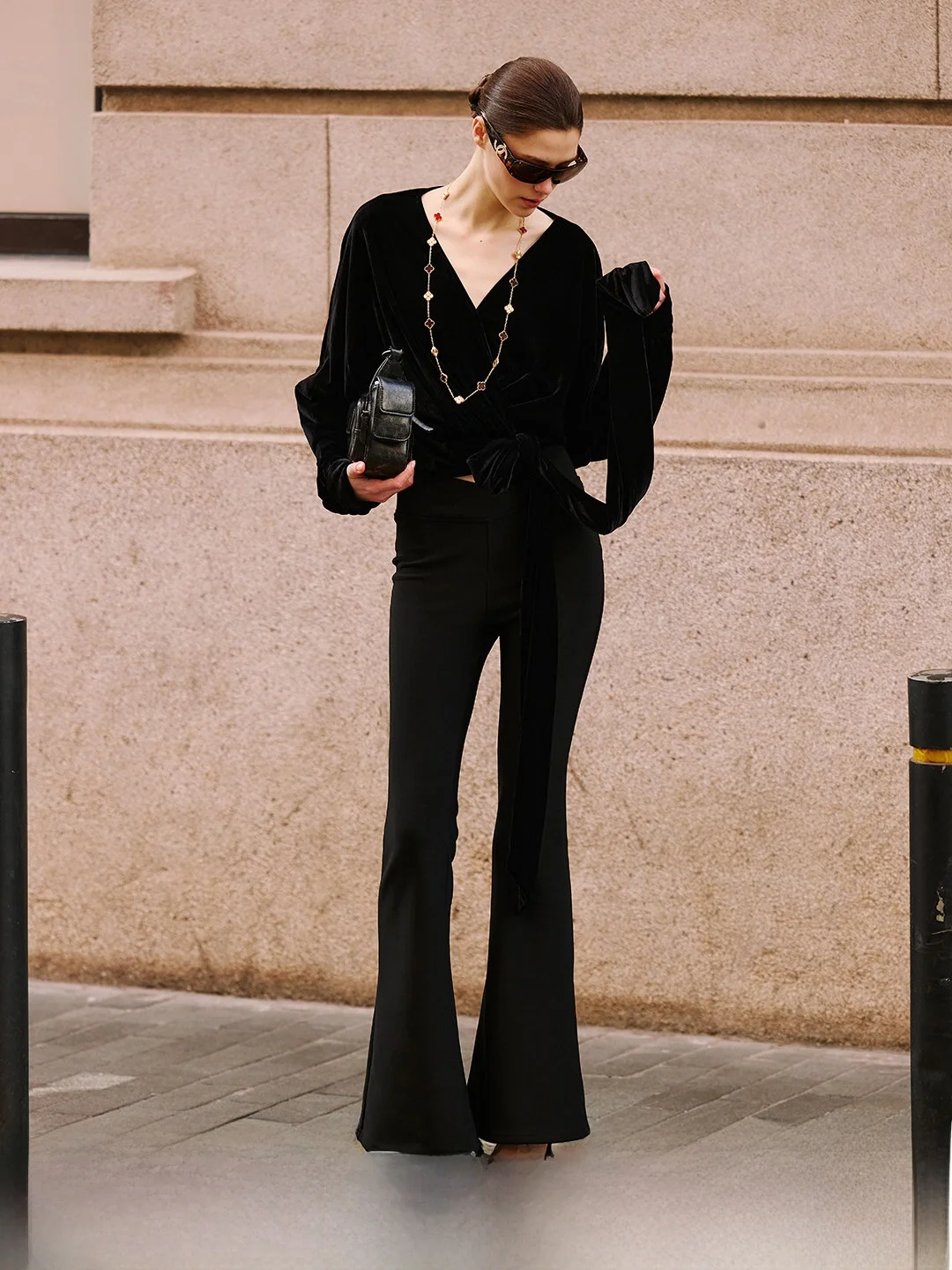 

Luna7xi High Waist Slim Fit Casual Pants Women's Autumn Winter Black Drapey Elasticity Commute Micro Flare Long Trousers