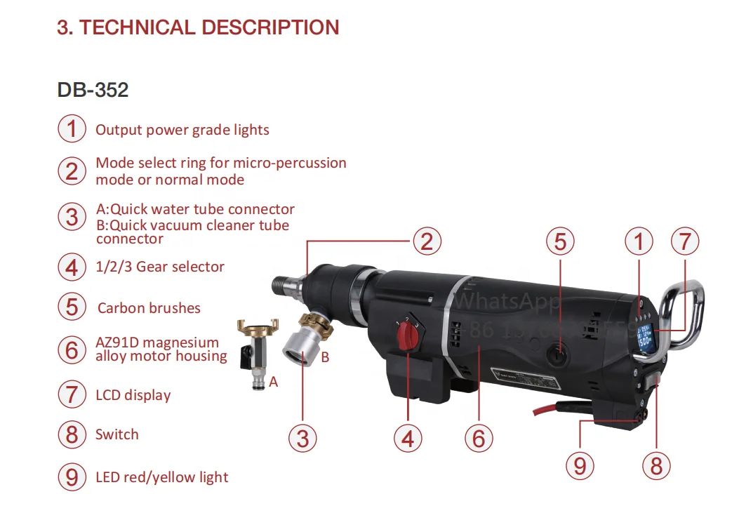 Rig-Mounted Diamond Core Drill Motor DB-352 3300W Micro-percussion Power Tools