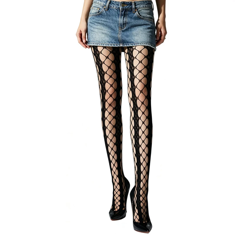Damen Gothic Netzstrumpfhose Heiße Sexy Tattoo Spitzenstrümpfe Elastische Jacquard Ausgehöhlte Strumpfhose Modische Mädchen Neue JK Leggings – Detail 5