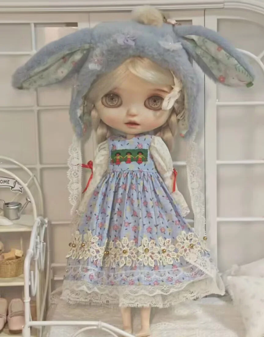 2025 3pcs Forest rabbit style Blythe Little rabbit hat/Dress/Sleeveless skirt1/6 30cm(Fit for azone,Pullip,Ob22/24/26, Licca)