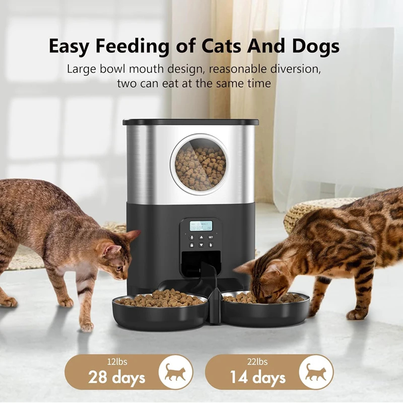 Hot Selling 5L Capacity Stainless Steel Pet Feeder Automatic Smart Pet Bowl for Large Dogs 10S Voice Record Black Dog Feeder