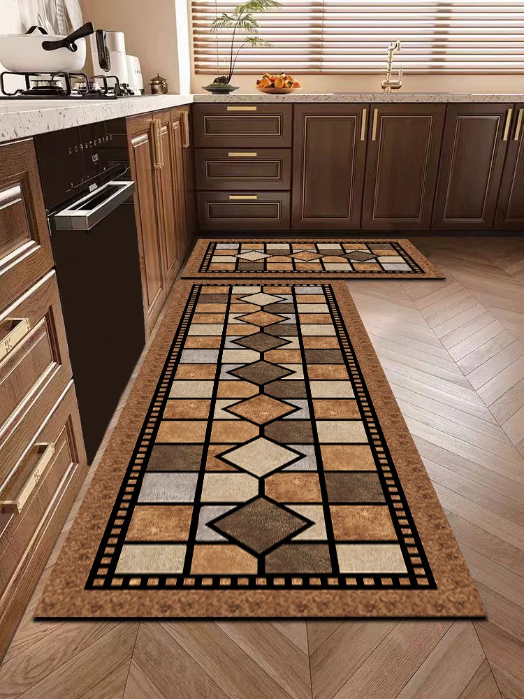 New Vintage Faux Stone Mosaic Geometric Rugs, Non-slip, High Water Absorption, Easy Clean.