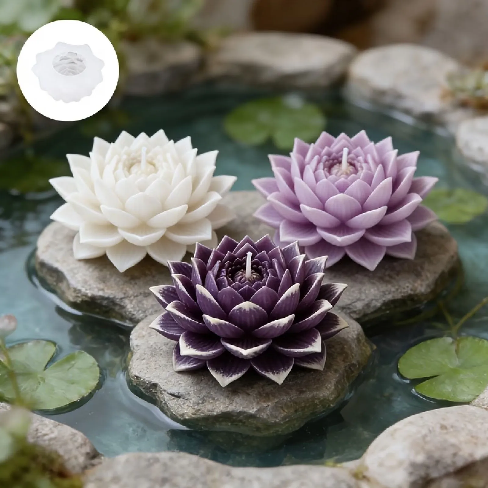 Exquisite Lotus-Kerzenform mit geschichteten Blütenblättern für einfaches Entformen. Geeignet für Kerzen, Harz- und Gipsarbeiten. Perfekt als
