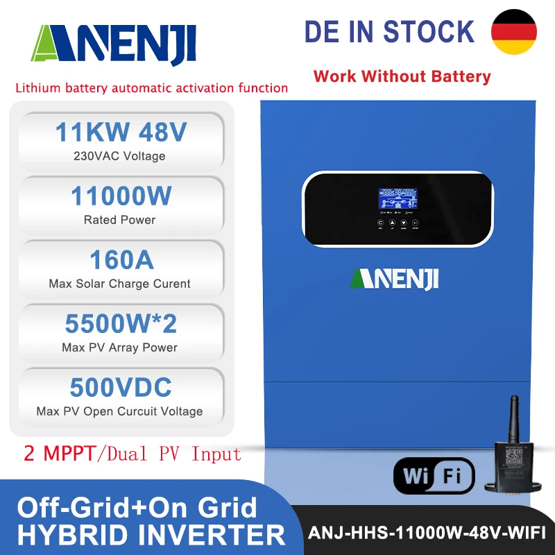 11KW 8.5KW Hybrid Solar Inverter 48V 230Vac On Grid Off Grid Pure Sine Inverter Built Dual 160A MPPT Solar Charge Controller