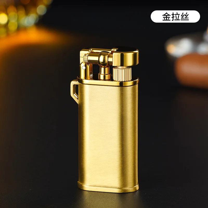 SPUNK Retro Metal Outdoor Windproof Butane Gas Lighter Rocker Arm Grinding Wheel Oblique Flame Pipe Cycle Use Lighter Cigar Tool image 3
