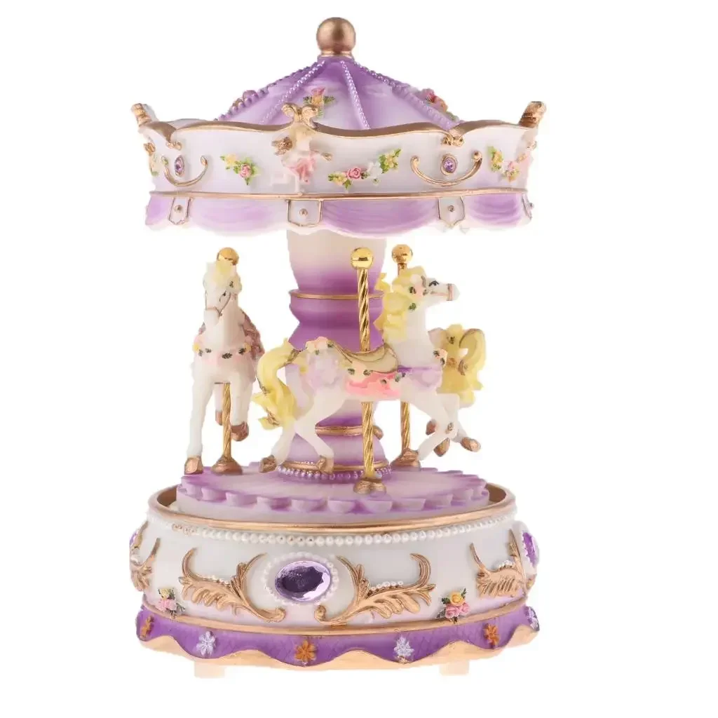 Birthday Horse Carousel Home Anniversary Crafts Resin Gift Music Rotating Decorative Collectibles Box Handcrafted Toys