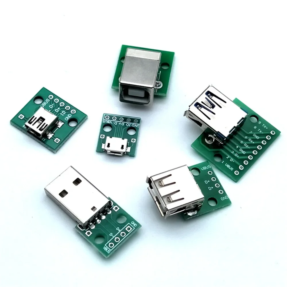 

1PCS Micro Mini USB USB A Plug 2.0 3.0 ONE Female USB B Plug Interface to 2.54mm DIP PCB Converter Adapter Breakout Board