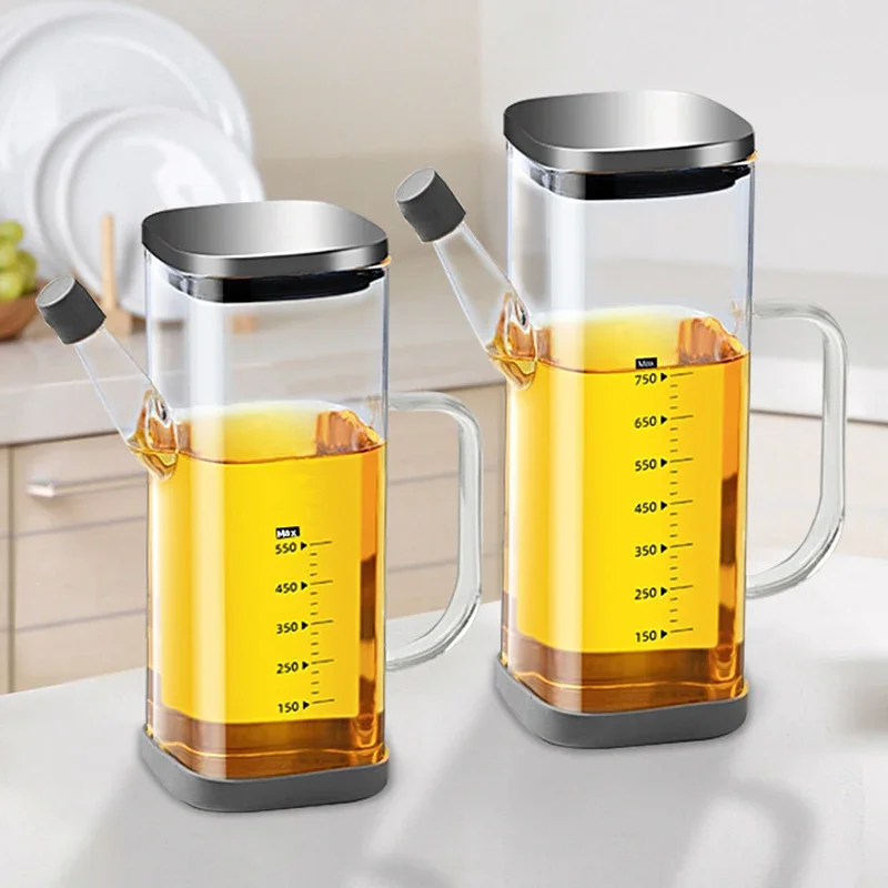 High-Borosilicate Glass Oilcan Dustproof Kitchen Sauce Container Anti-Smash Leak-Proof Olive Oil Dispenser with Precision Pourer
