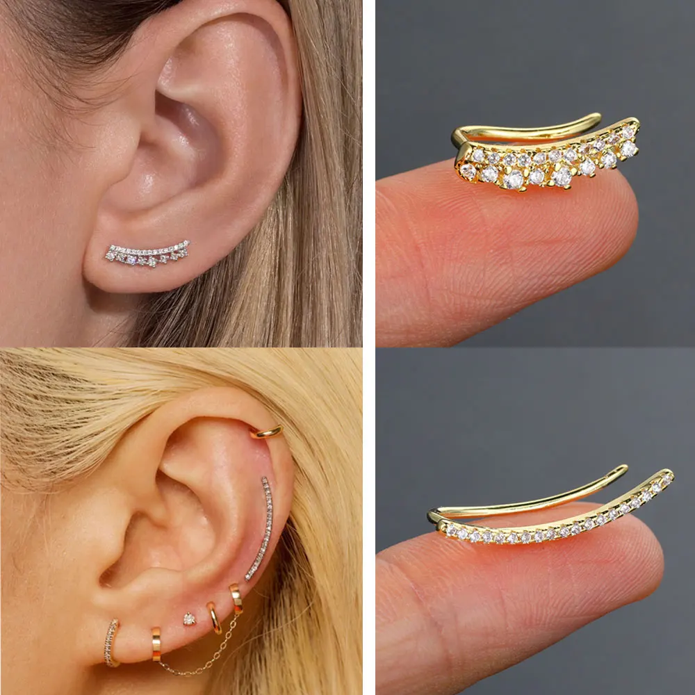 Helix Lobe Piercing Earring Long Dipper Ear Hook Clip on Earring dla kobiet Zircon Climbing Ear Cuff Chrząstka Przekłuty Biżuteria