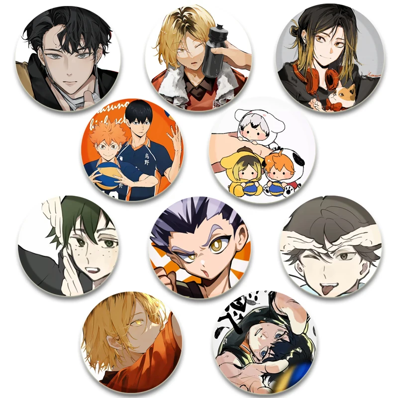 58mm Anime Haikyuu!! Cute Cartoon Style Volleyball Boy Badge Handmade Round Enamel Pins for Clothes Hat Accessories Fans Collect