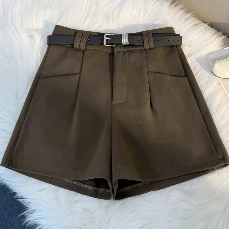 

Coffee-colored Woolen Shorts for Autumn and Winter Outer Wear 2025 High-waisted A-line Fashion Versatile Wide-leg Zipper Pants