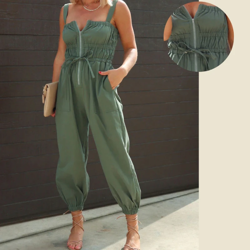 Jumpsuits Vrouwen Een Stuk Cargo Broek Overalls Mouwloze Sling Rits Zakken Rompertjes Y2k Hoge Taille Lange Broek Casual 2025