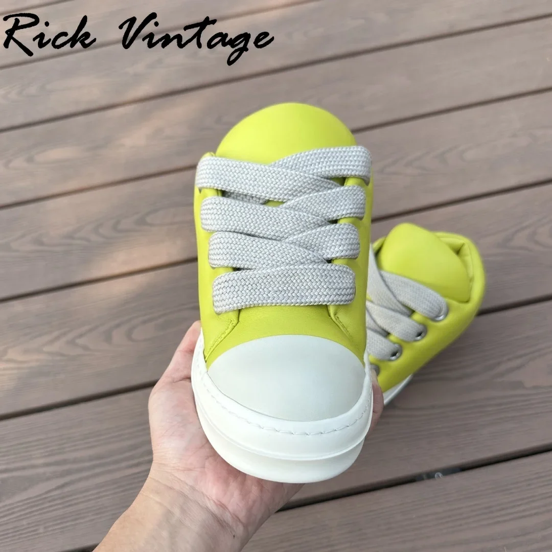 Rick Vintage Unisex Winter Real Leather Casual Shoes Women Thick Shoelace Sneakers Round Toe High Top Bread Comfort Flat Shoes