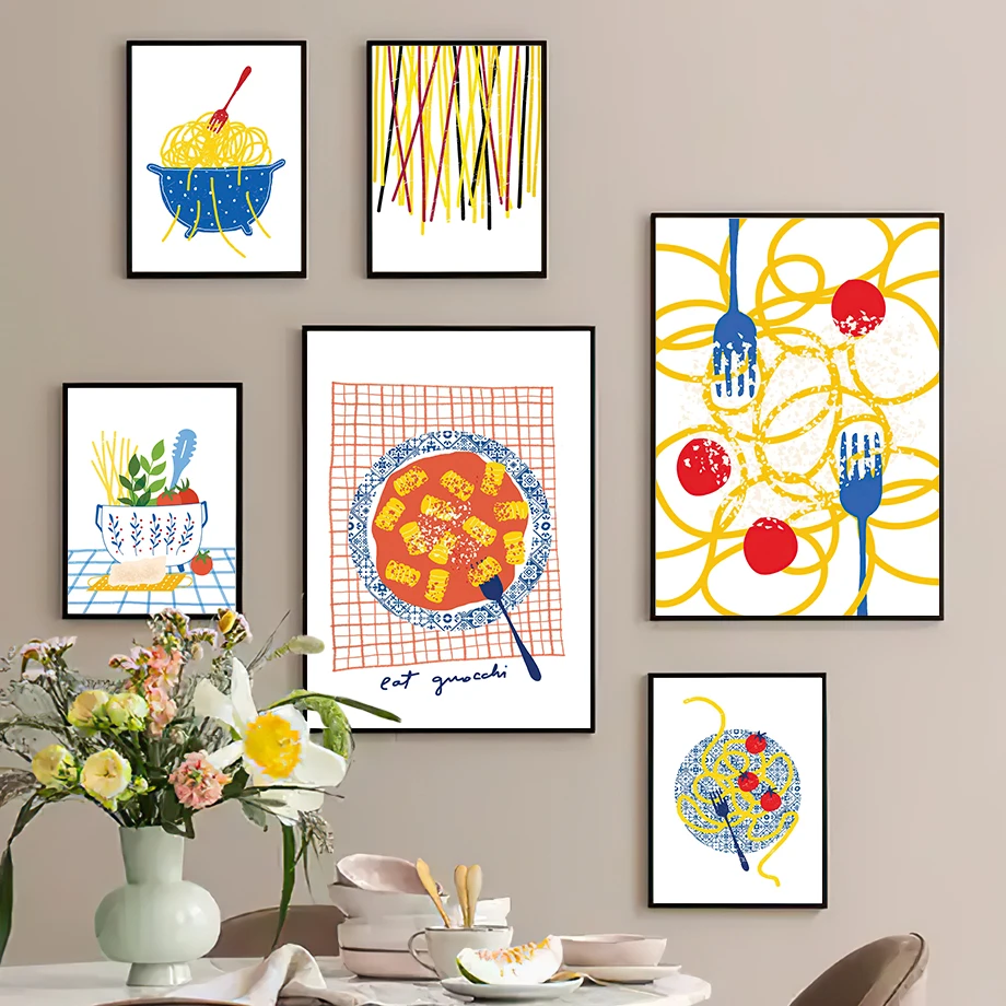 Unframe Colorful Food Tomato Pasta Quotes Wall Art Minimalist Aesthetics Print Canvas Painting for Living Room Modern Home Decor